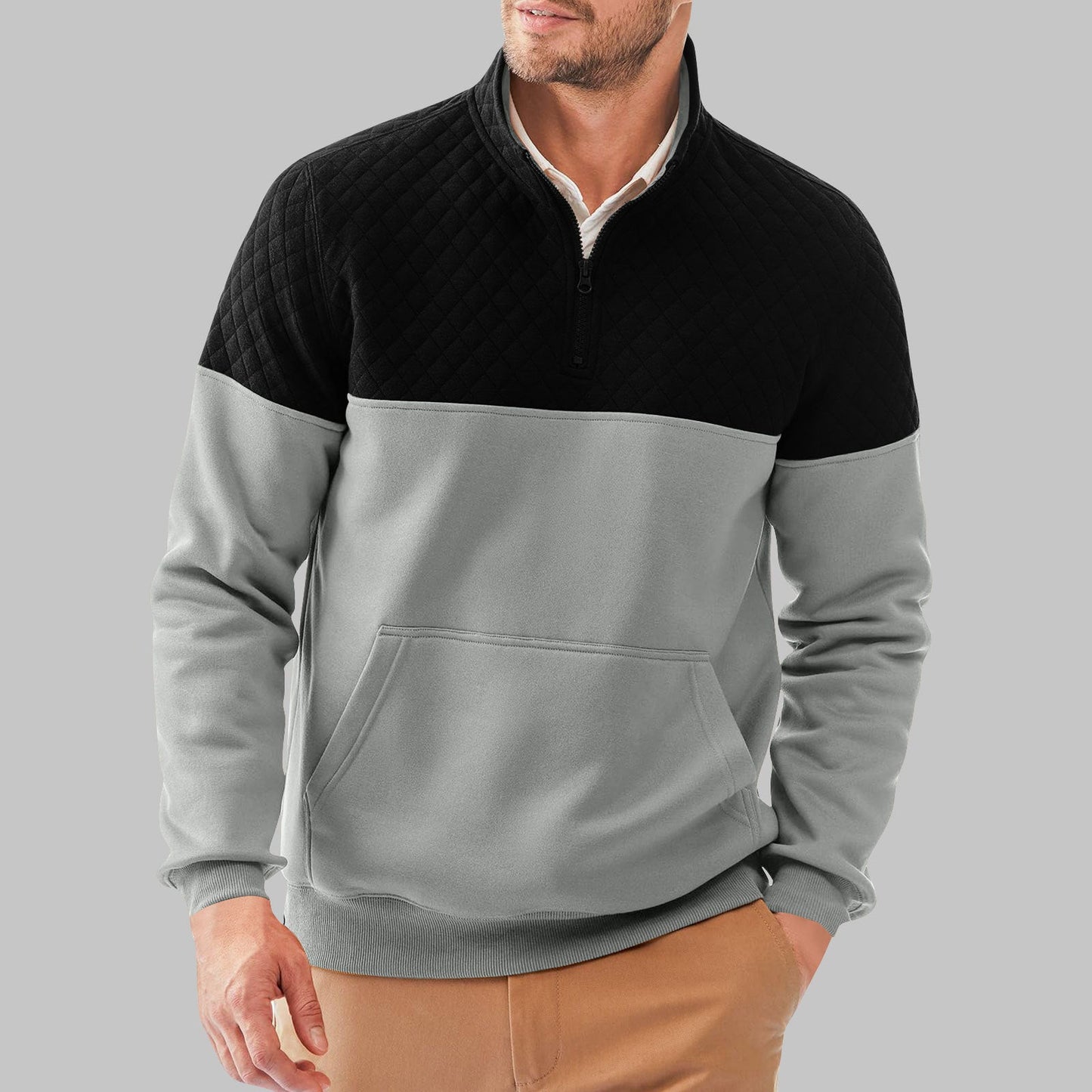 Herren Fleece-Pullover mit Steppdetails und hohem Kragen ModeGeist