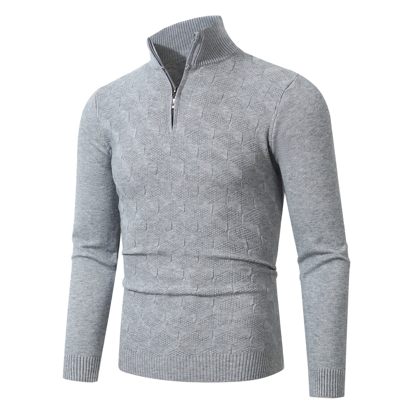 Herren lässiger Strickpullover mit halbem Reißverschluss und strukturiertem Muster ModeGeist