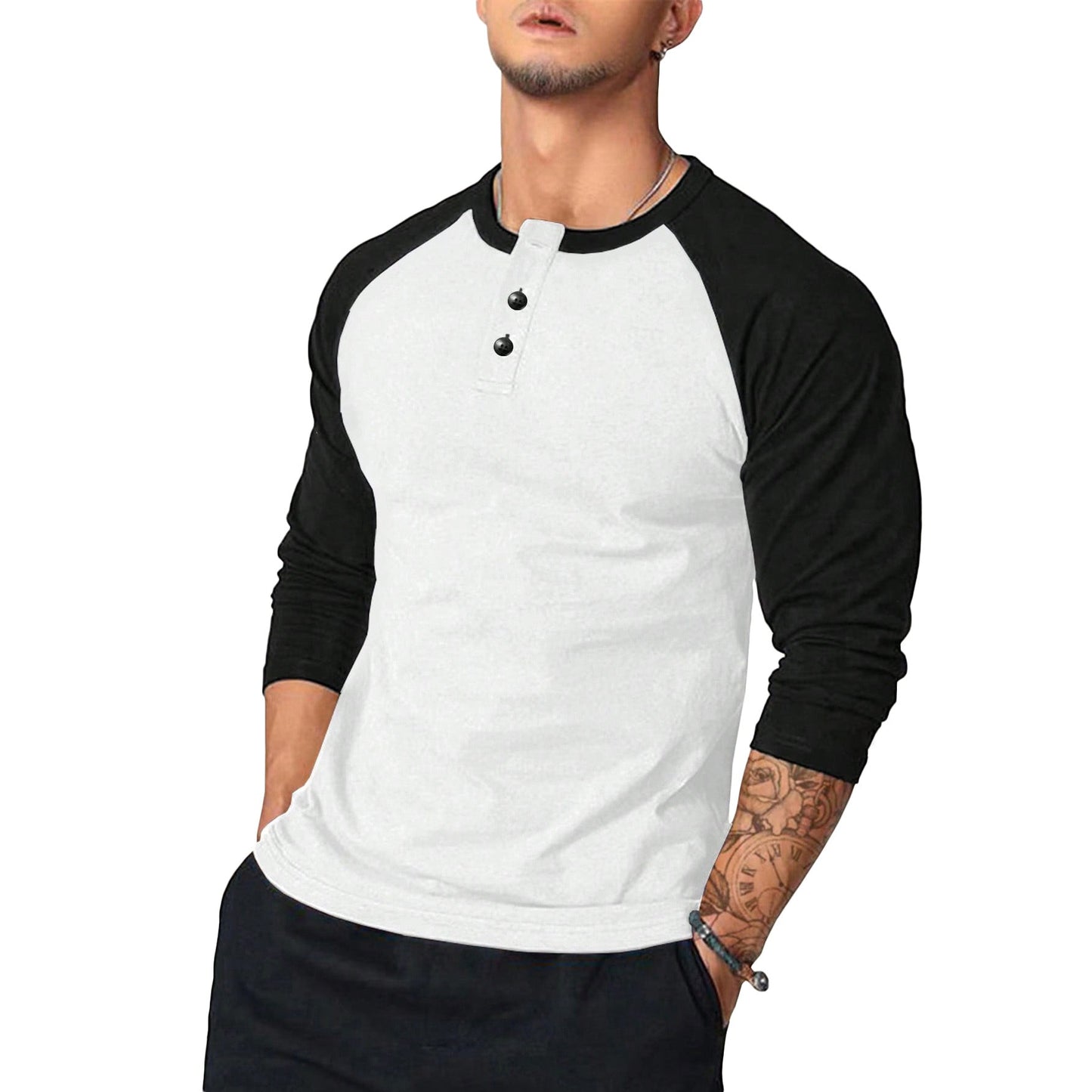 Herren Langarm-Henley-Shirt mit Kontrastärmel ModeGeist