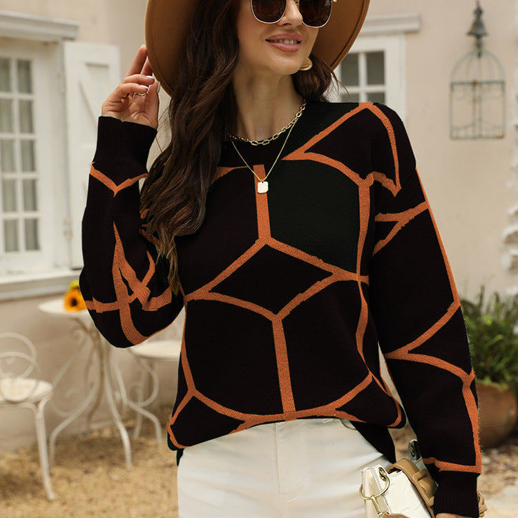 Damen strukturiertes Pullover mit geometrischem Muster und lässigem Schnitt ModeGeist