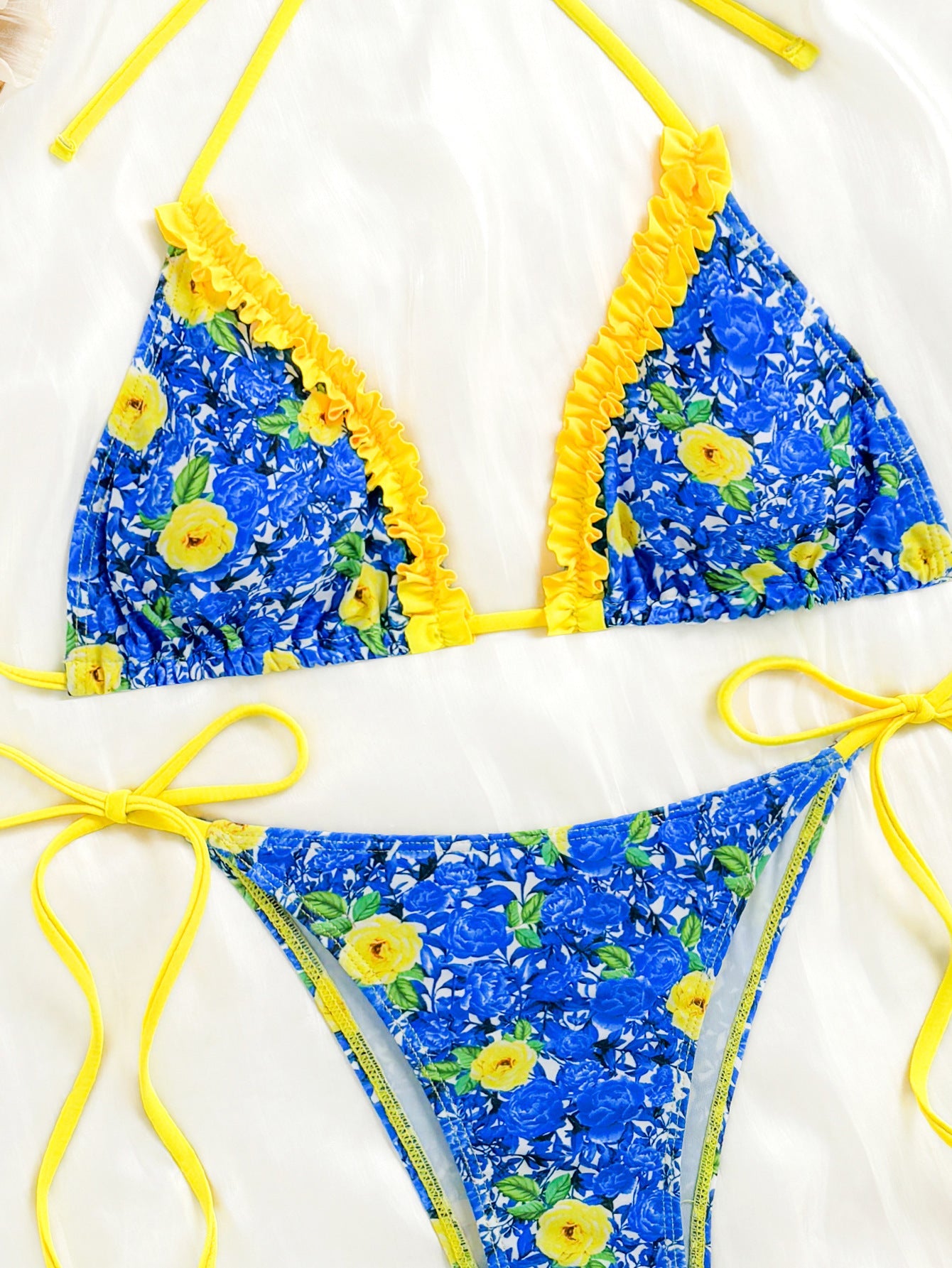 Modischer Dreieck-Bikini für Damen mit Rüschen und Blumenmuster