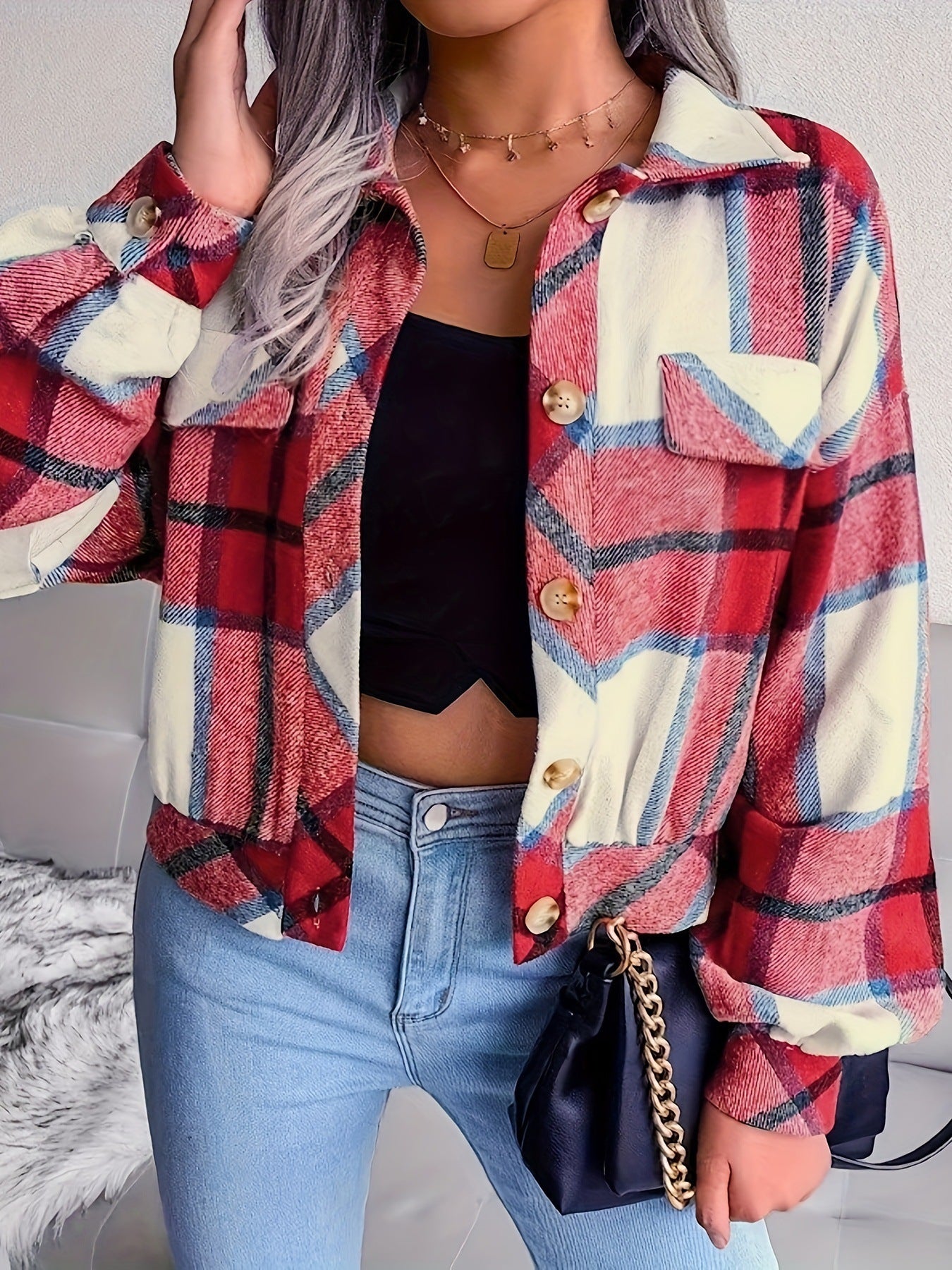 Damen karierte Hemdjacke ModeGeist