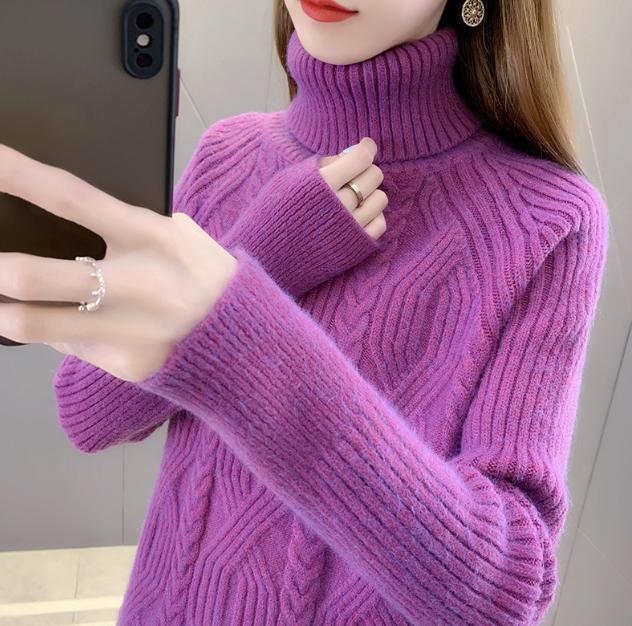 Damen Rollkragenpullover mit strukturiertem Zopfmuster und langen Ärmeln ModeGeist