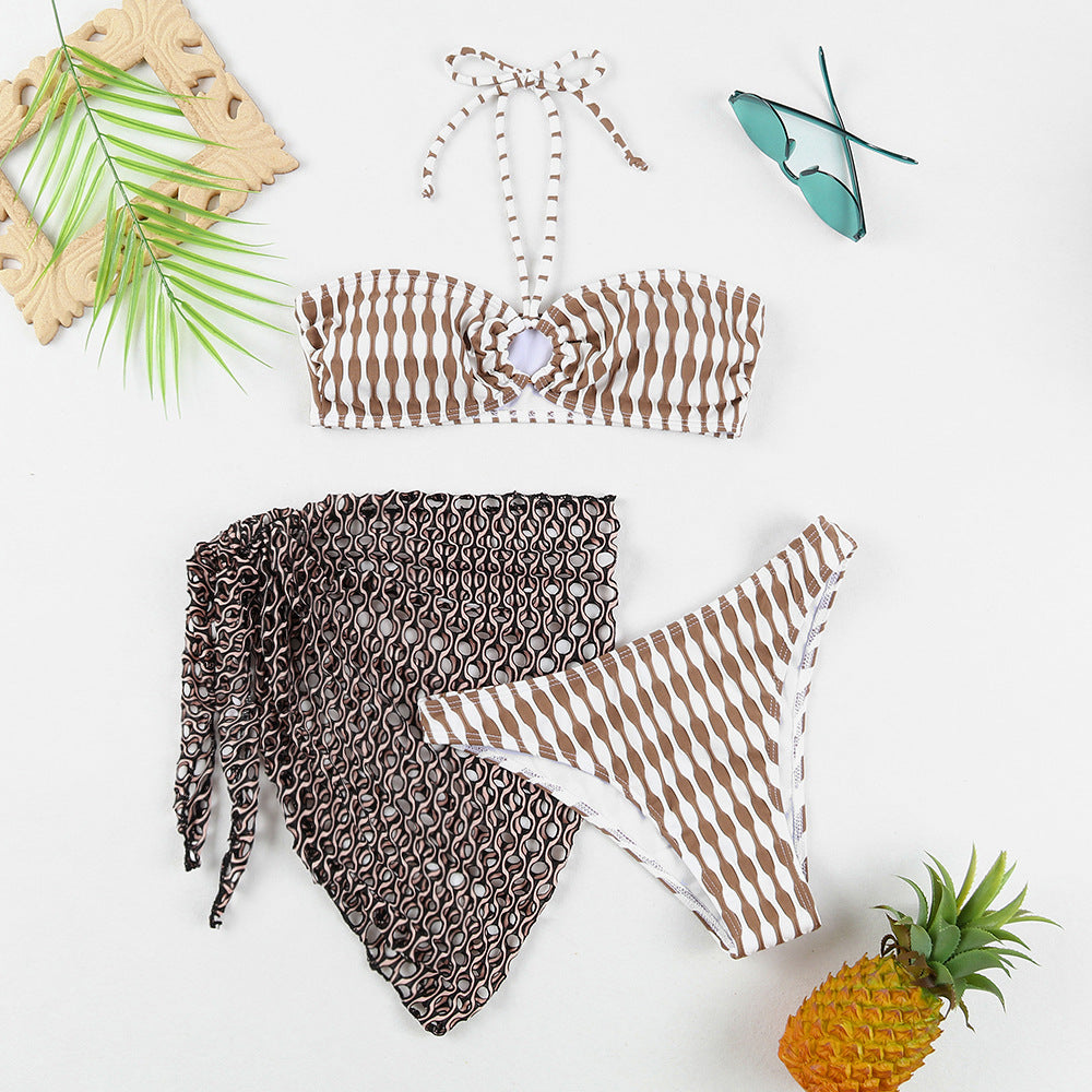 Modischer Damen-Bikini mit passendem Cover-Up, hoch tailliert, zweiteilig
