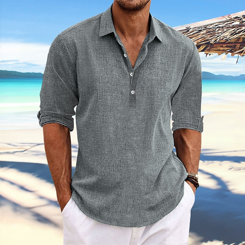 Herren lässiges Langarm-Henley-Shirt mit strukturierter Oberfläche ModeGeist