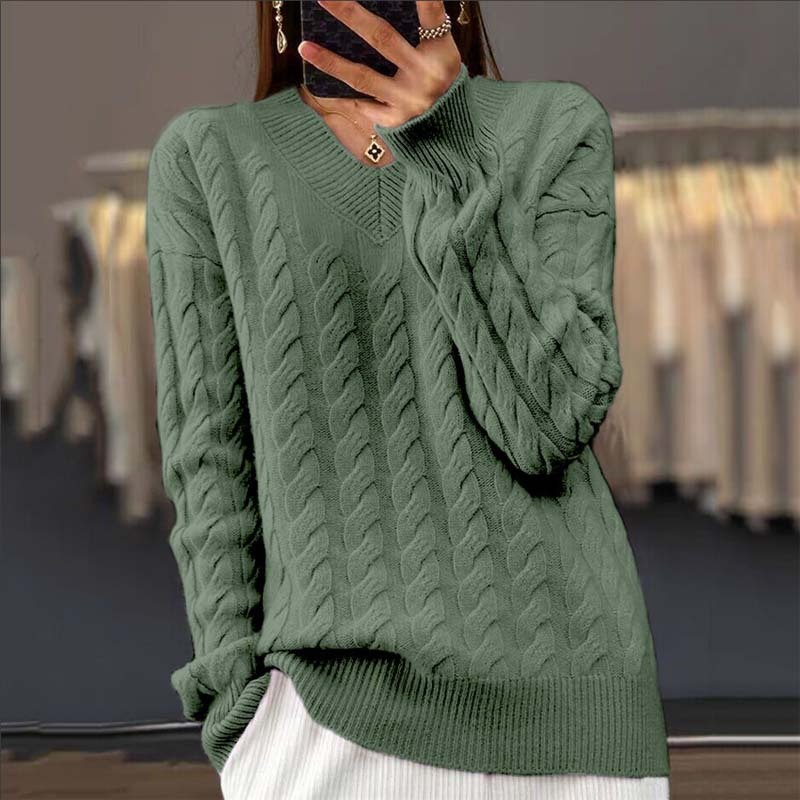 ModeGeist | Strickpullover mit Flechtmuster und V-ausschnitt Acryl Weich und Warm