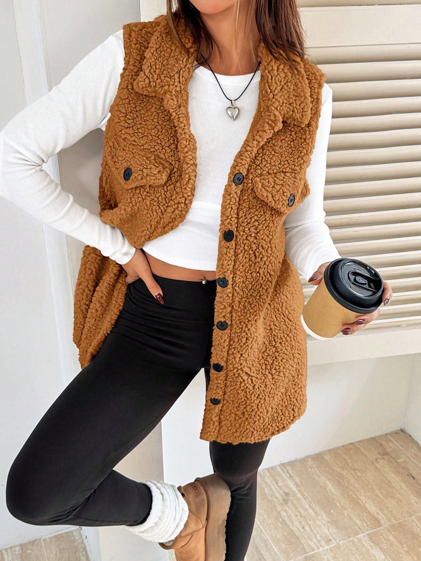 Damen Teddy-Weste mit Taschen ModeGeist
