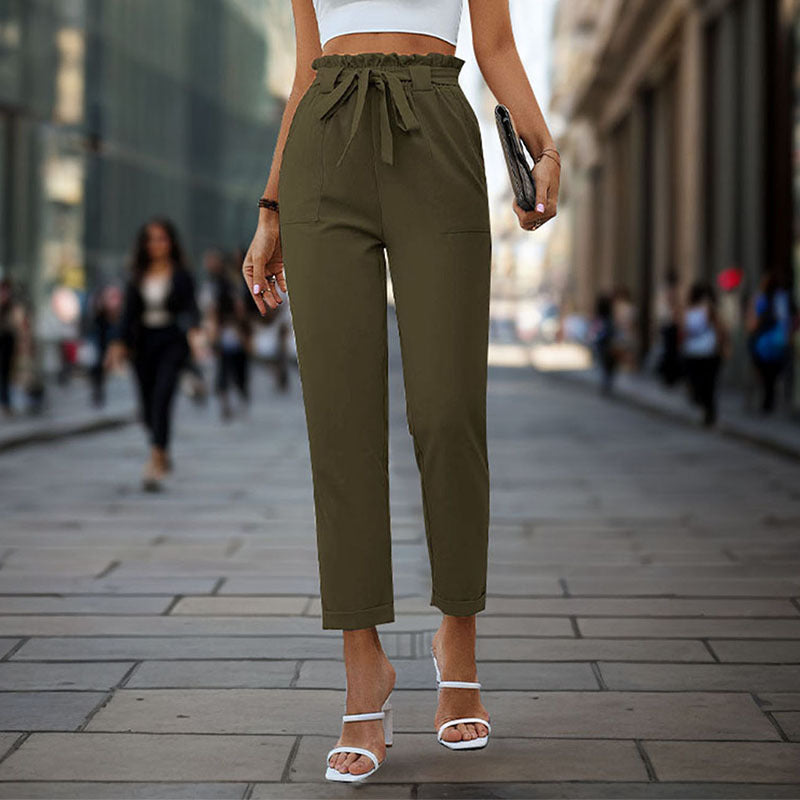 Damen elegante Chino-Hose mit hohem Bund und Taillenzug ModeGeist