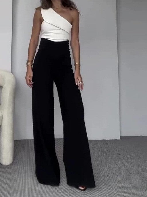 Damen Eleganter Jumpsuit mit asymmetrischem Schnitt und weitem Bein ModeGeist
