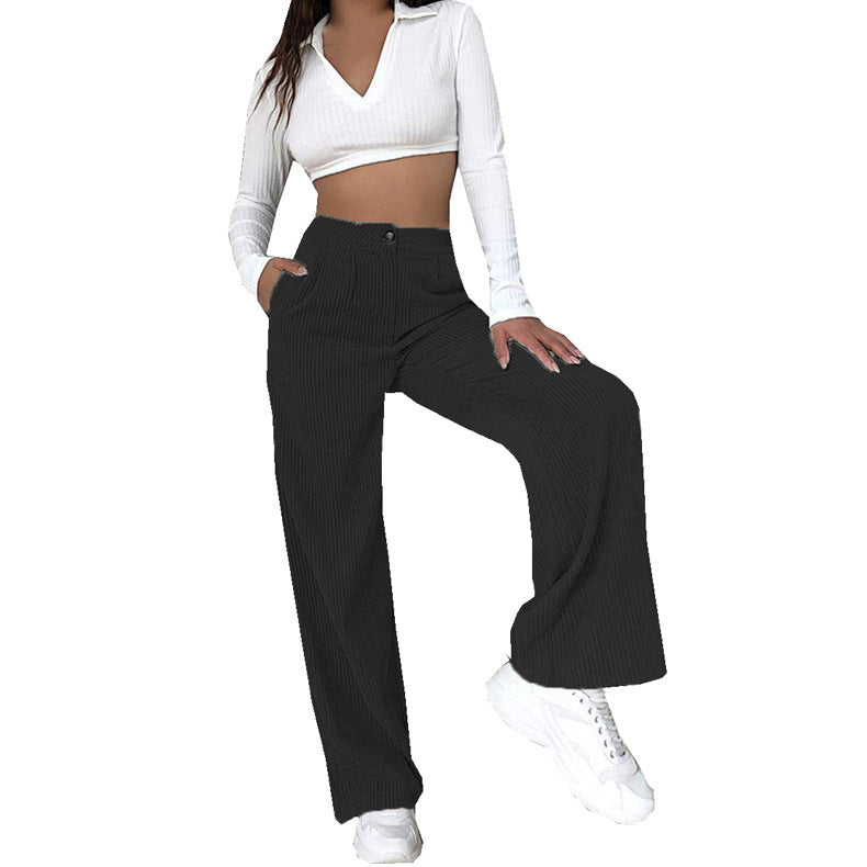 Damen Weite Cordhose mit hohem Bund und seitlichen Taschen ModeGeist