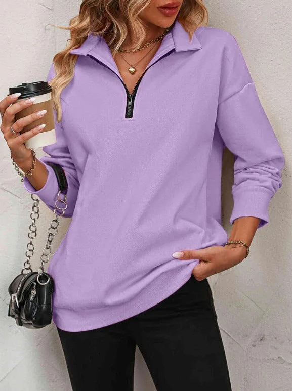 Damen Sweatshirt mit halbem Reißverschluss ModeGeist