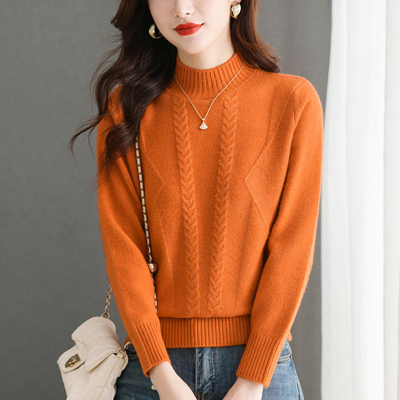 Damen Grobstrickpullover mit elegantem Zopfmuster und hohem Kragen ModeGeist