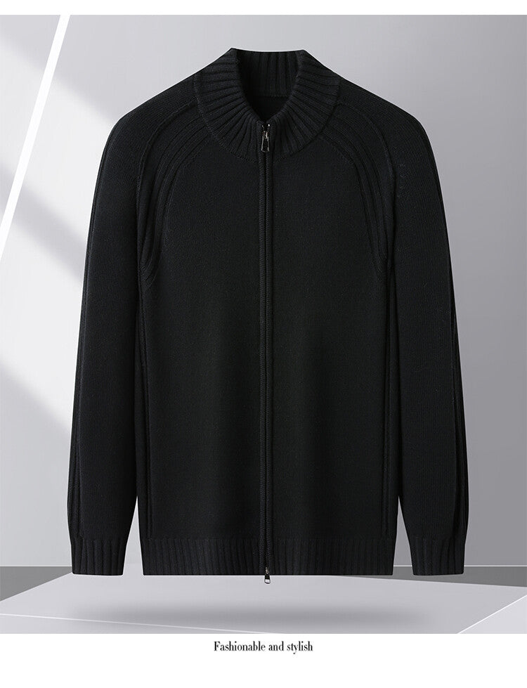 Herren Strickjacke mit Reißverschluss und hohen Kragen ModeGeist