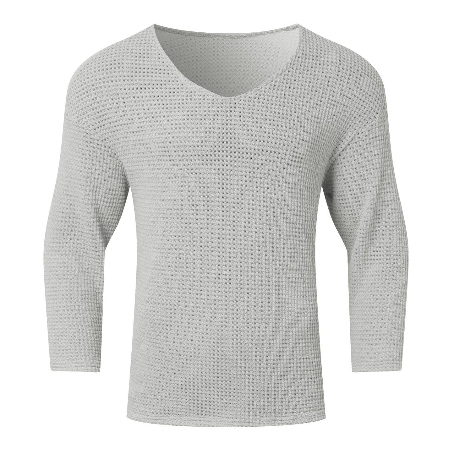 Herren Waffelstruktur V-Ausschnitt Langarmshirt ModeGeist