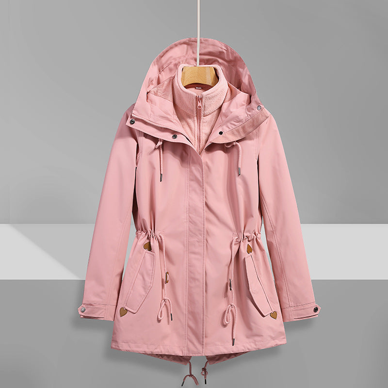 Damen wasserfeste Übergangsjacke mit verstellbarem Kapuzensystem und praktischen Taschen ModeGeist