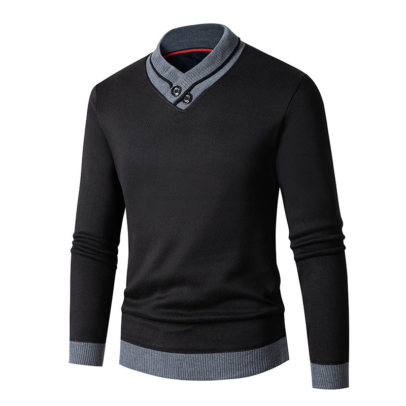Herren Pullover mit modernem Schalkragen und Knopfdetails ModeGeist