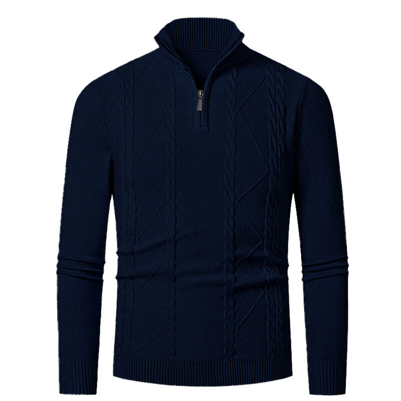 Herren Strickpullover mit Stehkragen und Zopfmuster ModeGeist