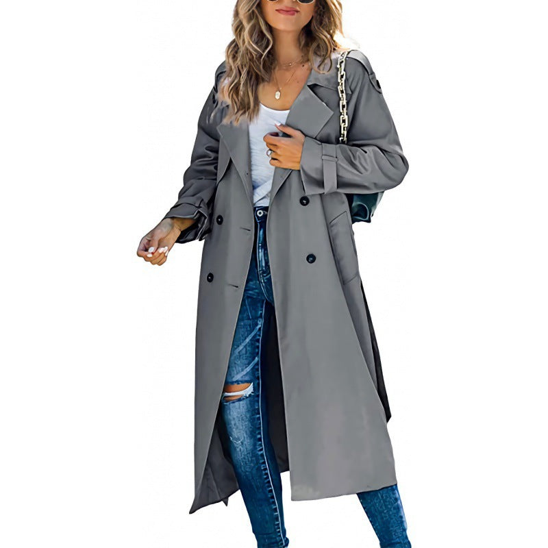 Damen eleganter Trenchcoat mit doppelt Reihe Knopfverschluss und Taillengürtel ModeGeist