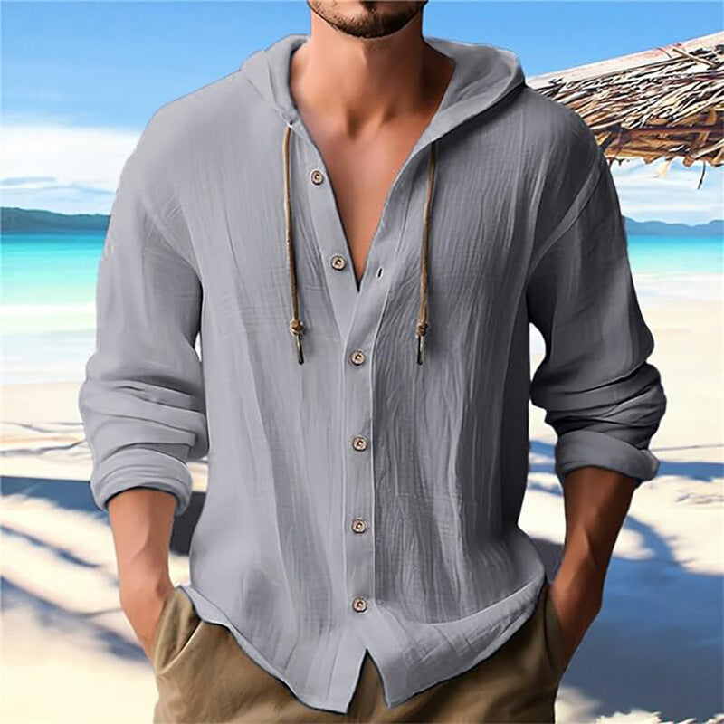 Herren lässiges Kapuzenshirt aus atmungsaktiver Baumwolle mit Knopfleiste und verstellbarem Kordelzug ModeGeist