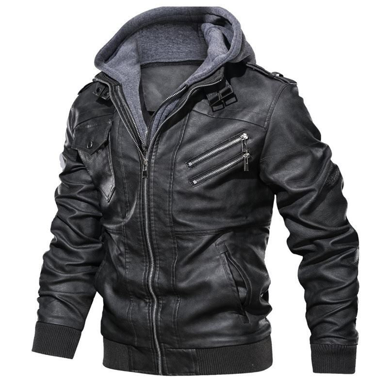Herren flauschige Kunstlederjacke mit Hoodie ModeGeist