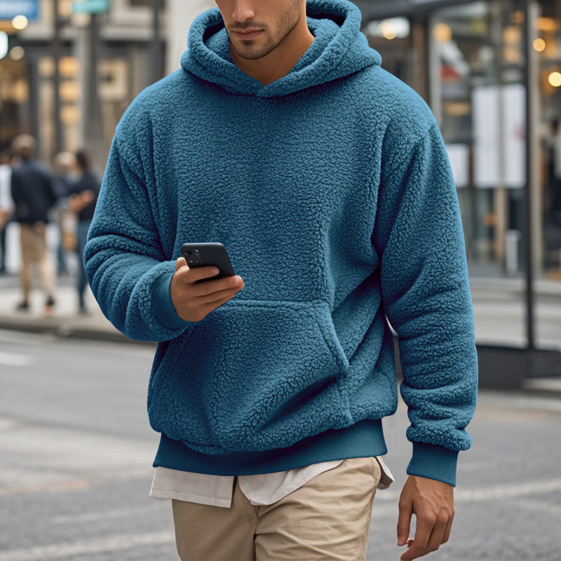 Herren Hoodie aus kuscheligem Teddy-Fleece mit Kängurutasche und breiten Bündchen ModeGeist