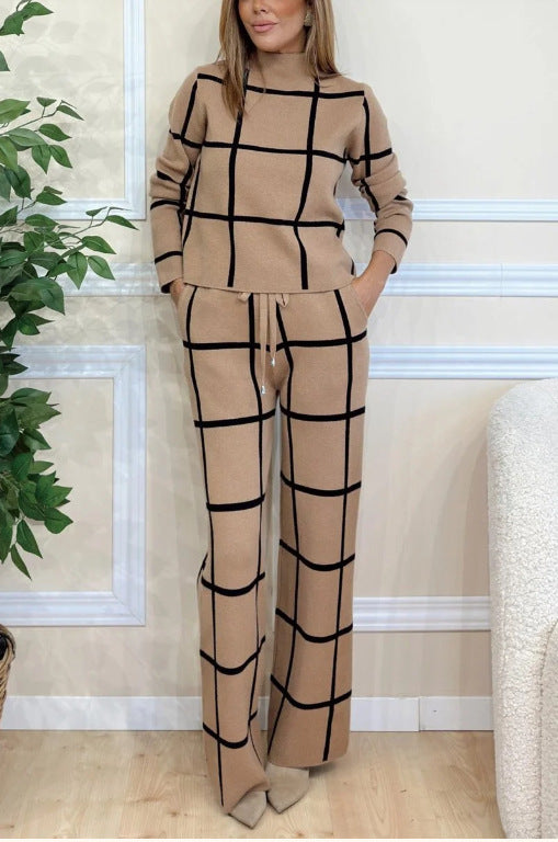 Damen Elegantes Strick-Loungewear-Set mit grafischem Muster ModeGeist
