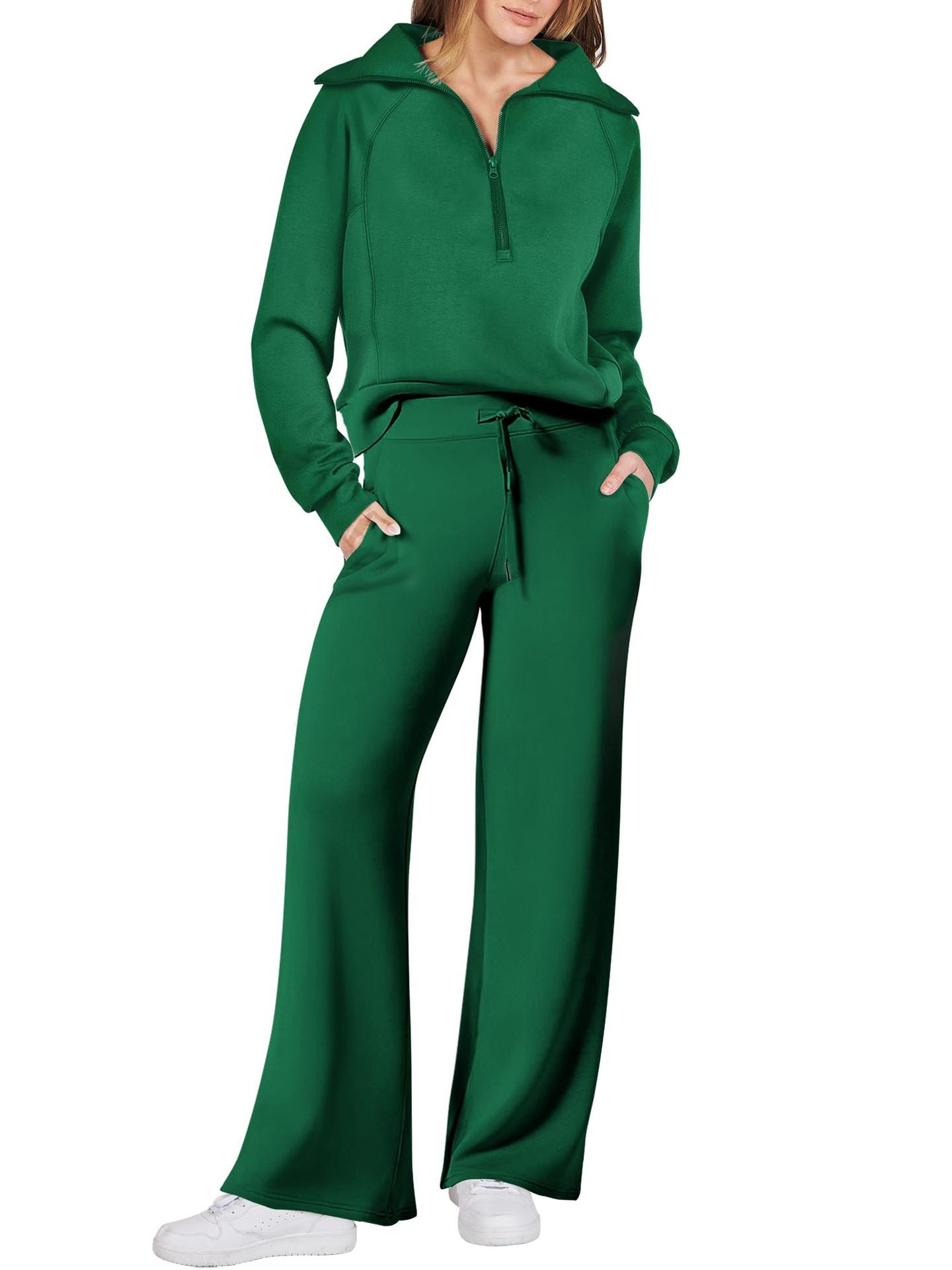 Damen lässiges Zweiteiler-Set mit Reißverschluss und Eingrifftaschen ModeGeist