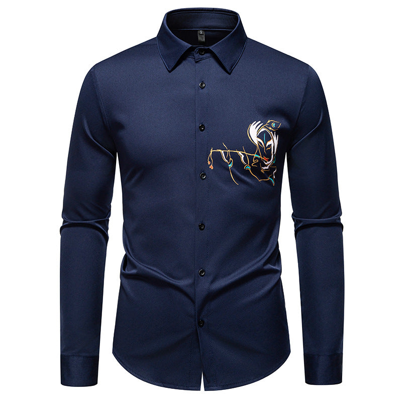 Herren Elegantes Langarmhemd mit kreativer Stickerei ModeGeist