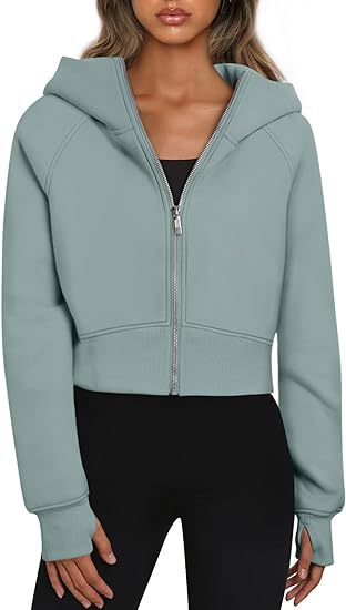 Damen cropped Kapuzenjacke mit durchgehendem Reißverschluss ModeGeist