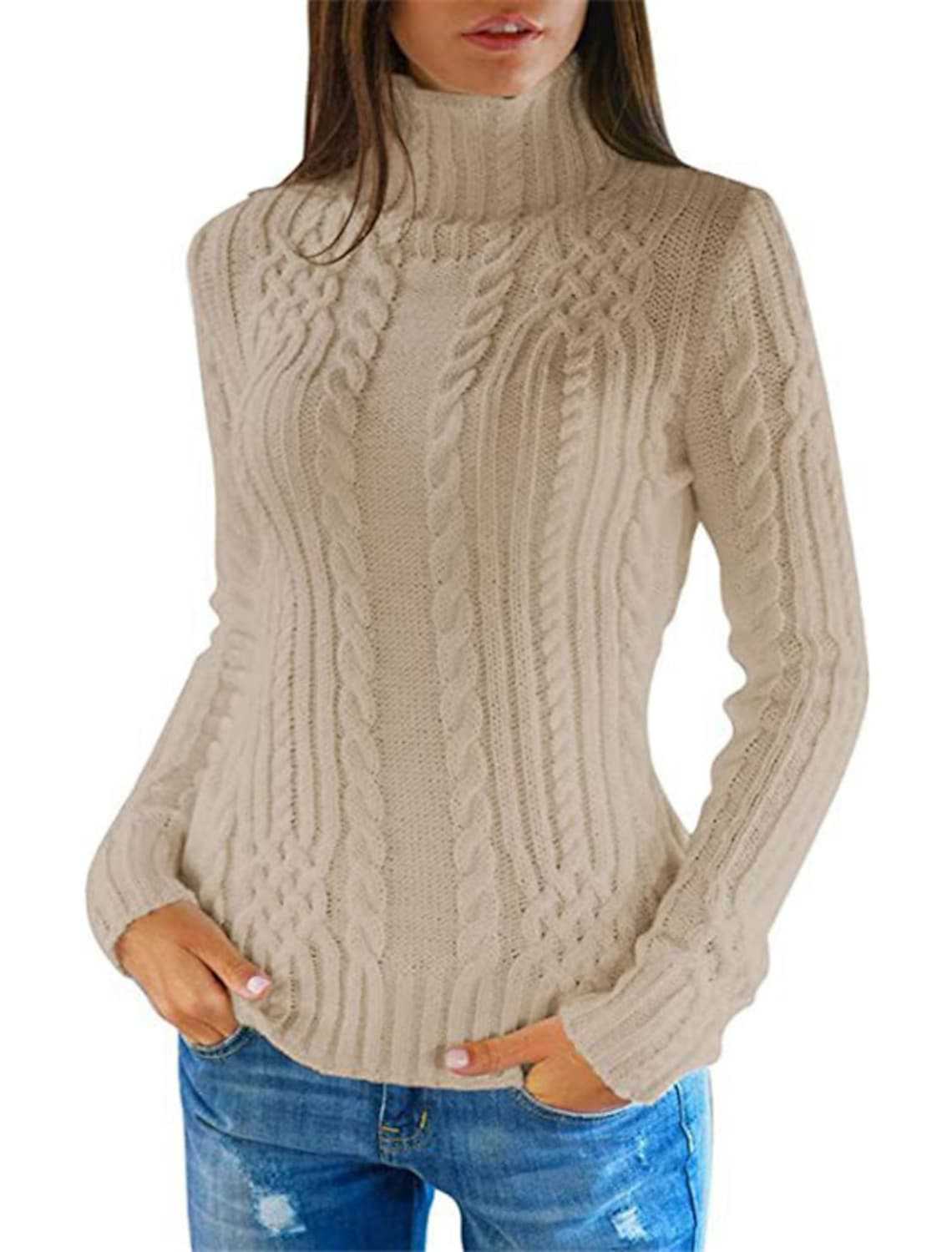 Damen Rolkragenpullover mit Zopfmuster und bequemer Passform ModeGeist