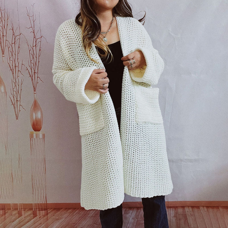 ModeGeist | Lange Strickjacke mit Taschen Chunky Strick Weiche und Lässige Silhouette