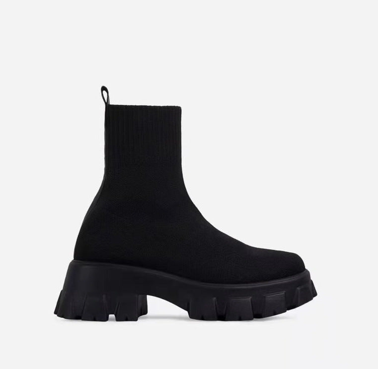 Damen trendige Stiefel mit hohem Schaft und robustem Plateau ModeGeist
