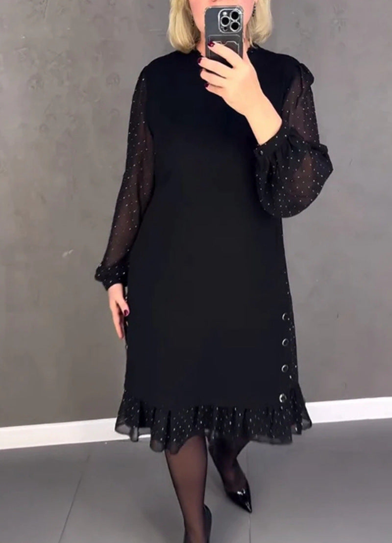Modegeist Damenkleid mit transparenten Puffärmeln und Rüschensaum