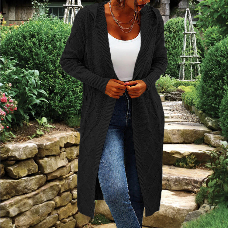 Damen Strick-Cardigan mit Kapuze und luxuriösem Zopfmuster ModeGeist