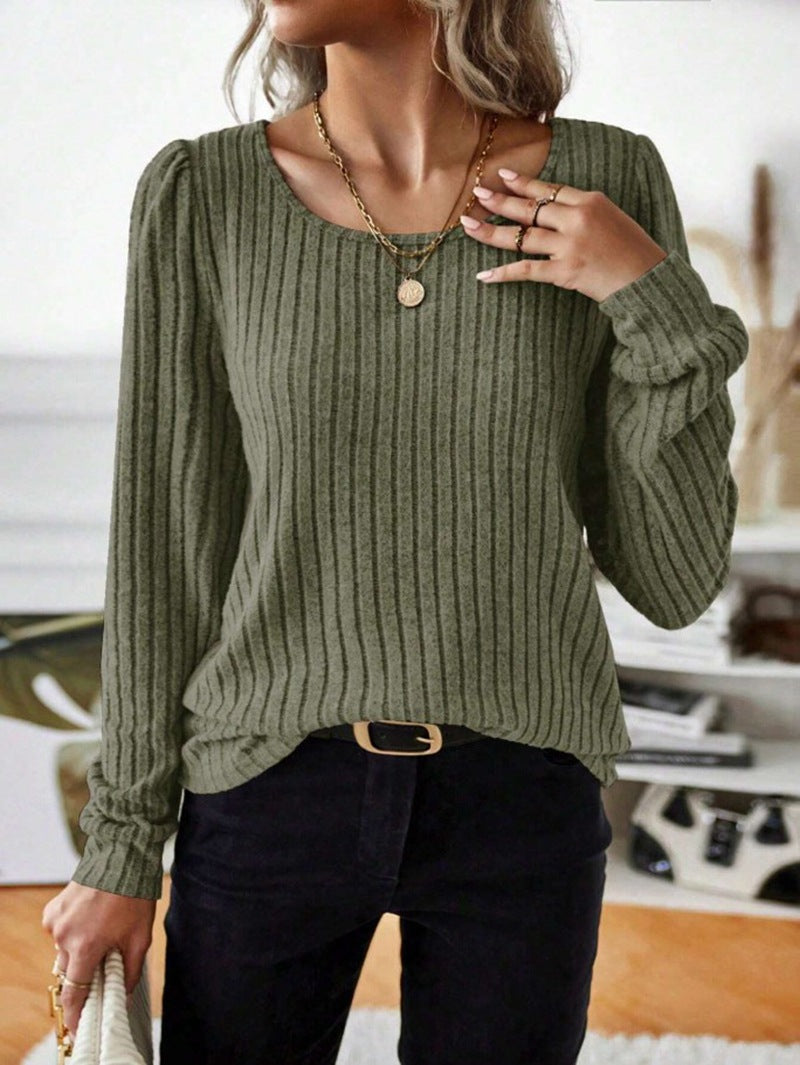 Damen Gestreifter Pullover mit Puffärmeln ModeGeist