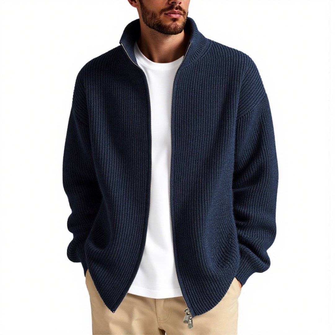 Herren Strickjacke mit hohem Kragen und praktischem Reißverschluss ModeGeist