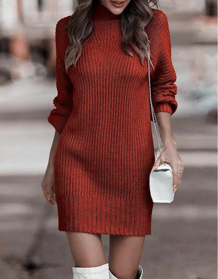 Damen Strickkleid mit weitem Rollkragen und puffärmeligen Details ModeGeist