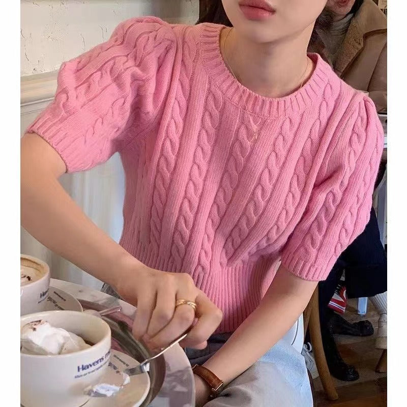 Damen Strickpullover mit voluminösen Ärmeln und Zopfmuster ModeGeist