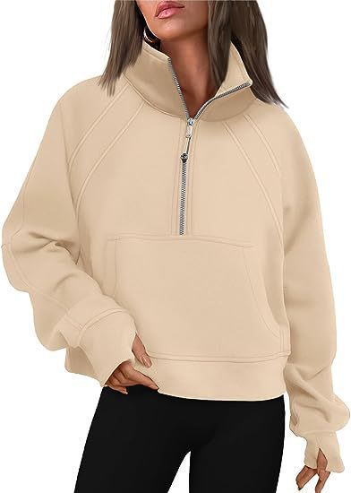 Damen kuscheliger Half-Zip Pullover mit Kapuze und Kängurutasche ModeGeist