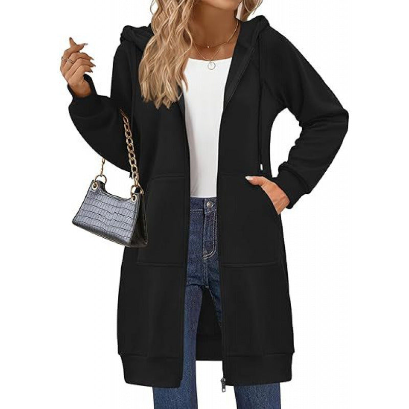 Damen modische Kapuzenjacke mit seitlichen Eingrifftaschen und Reißverschluss ModeGeist