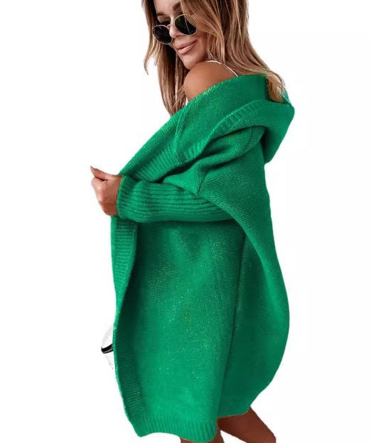 Damen gemütlicher Strickcardigan mit Kapuze und weit geschnittenen Ärmeln ModeGeist