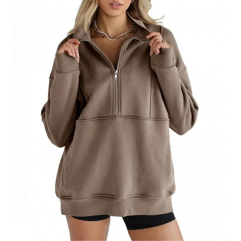 Damen Sweatshirt mit halbem Reißverschluss und oversized Schnitt ModeGeist