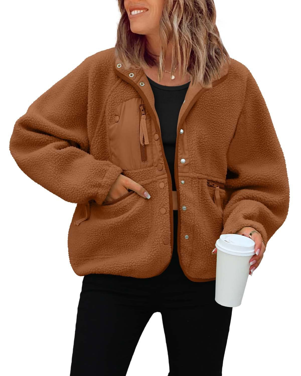 Damen kuschelige Fleecejacke mit praktischen Taschen ModeGeist