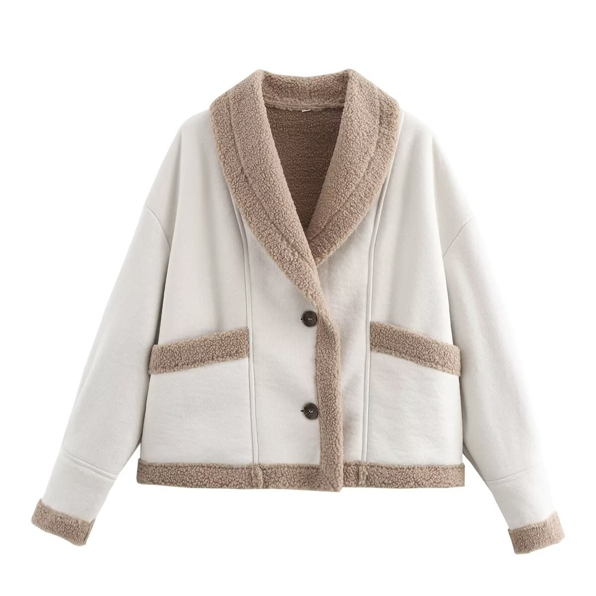 Damen kuschelige Oversized-Jacke mit elegantem Schalkragen und praktischen Taschen ModeGeist