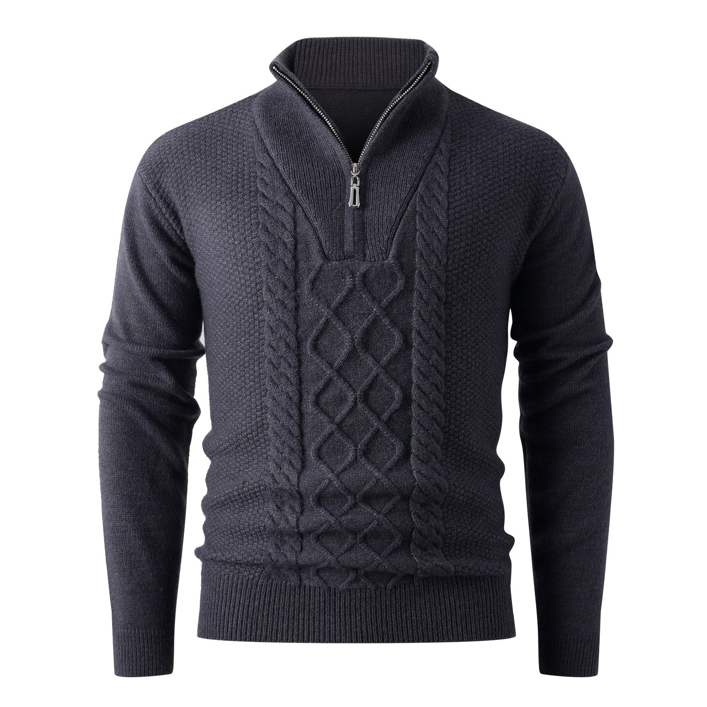 Herren Grobstrickpullover mit modernem Stehkragen und funktionalem Reißverschluss ModeGeist
