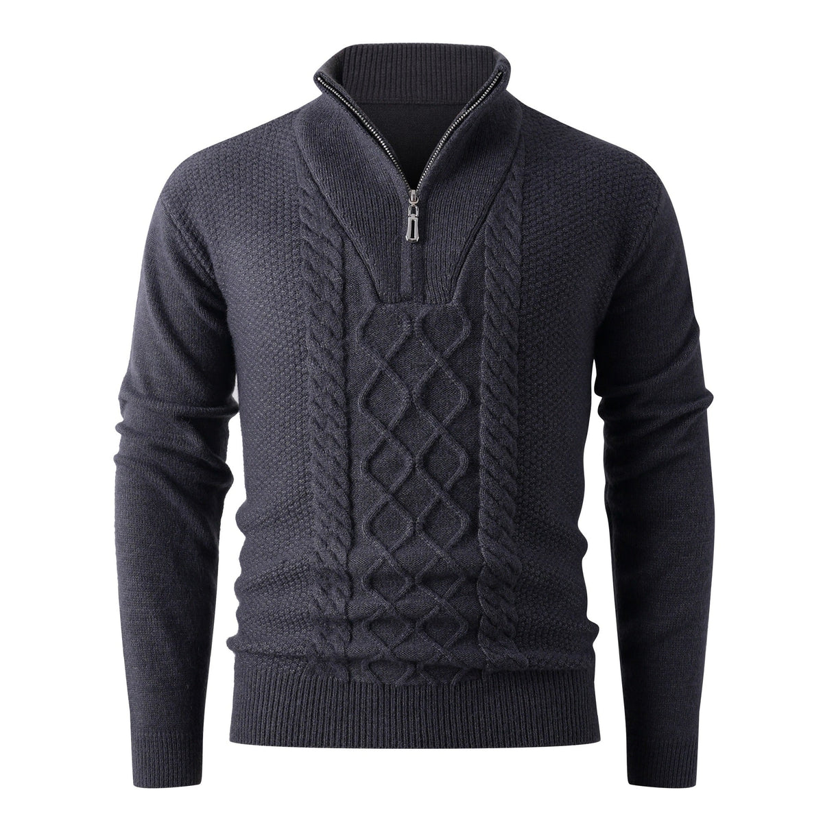 Herren Grobstrickpullover mit modernem Stehkragen und funktionalem Reißverschluss ModeGeist