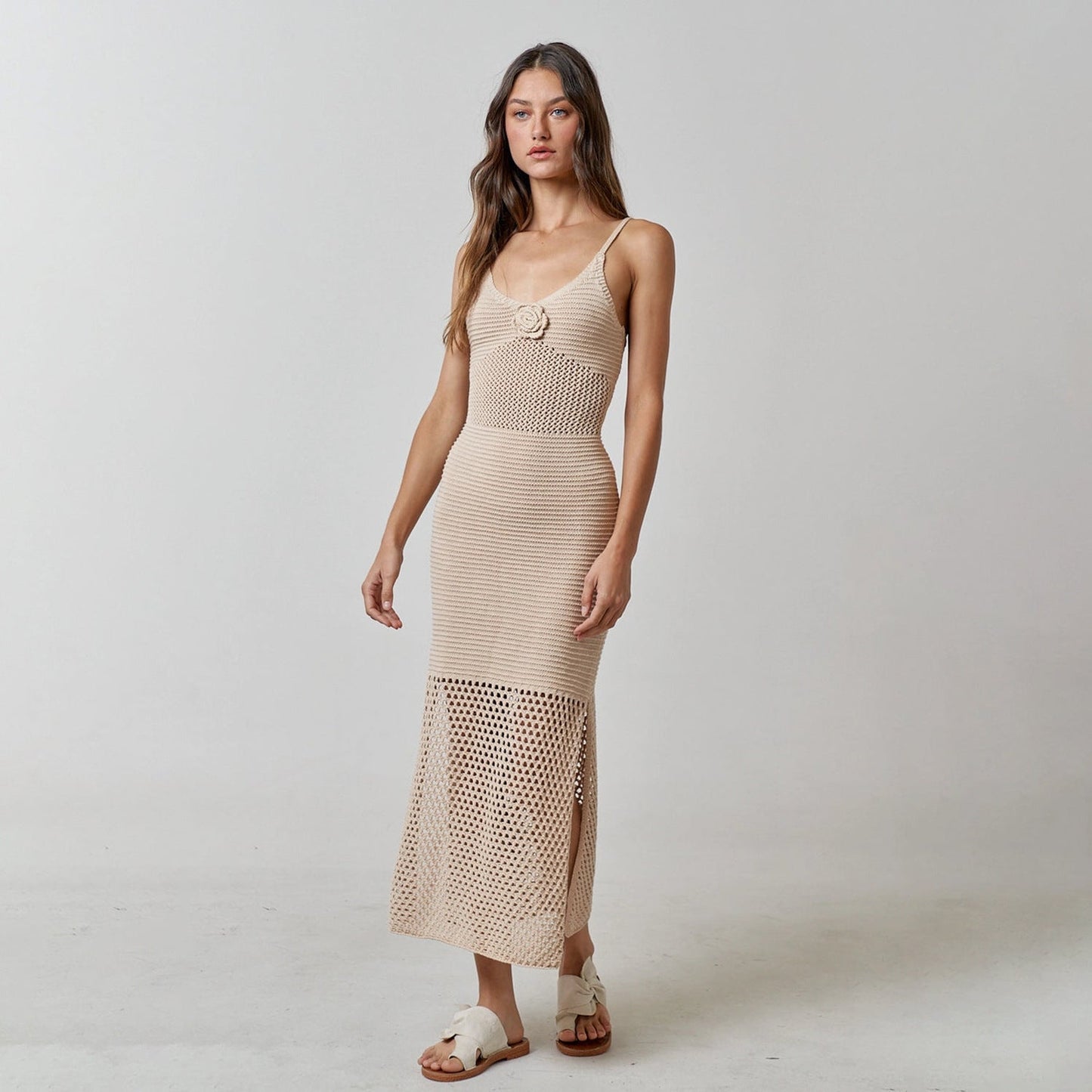 Modisches Damen-Midi-Kleid aus Häkel-Mesh