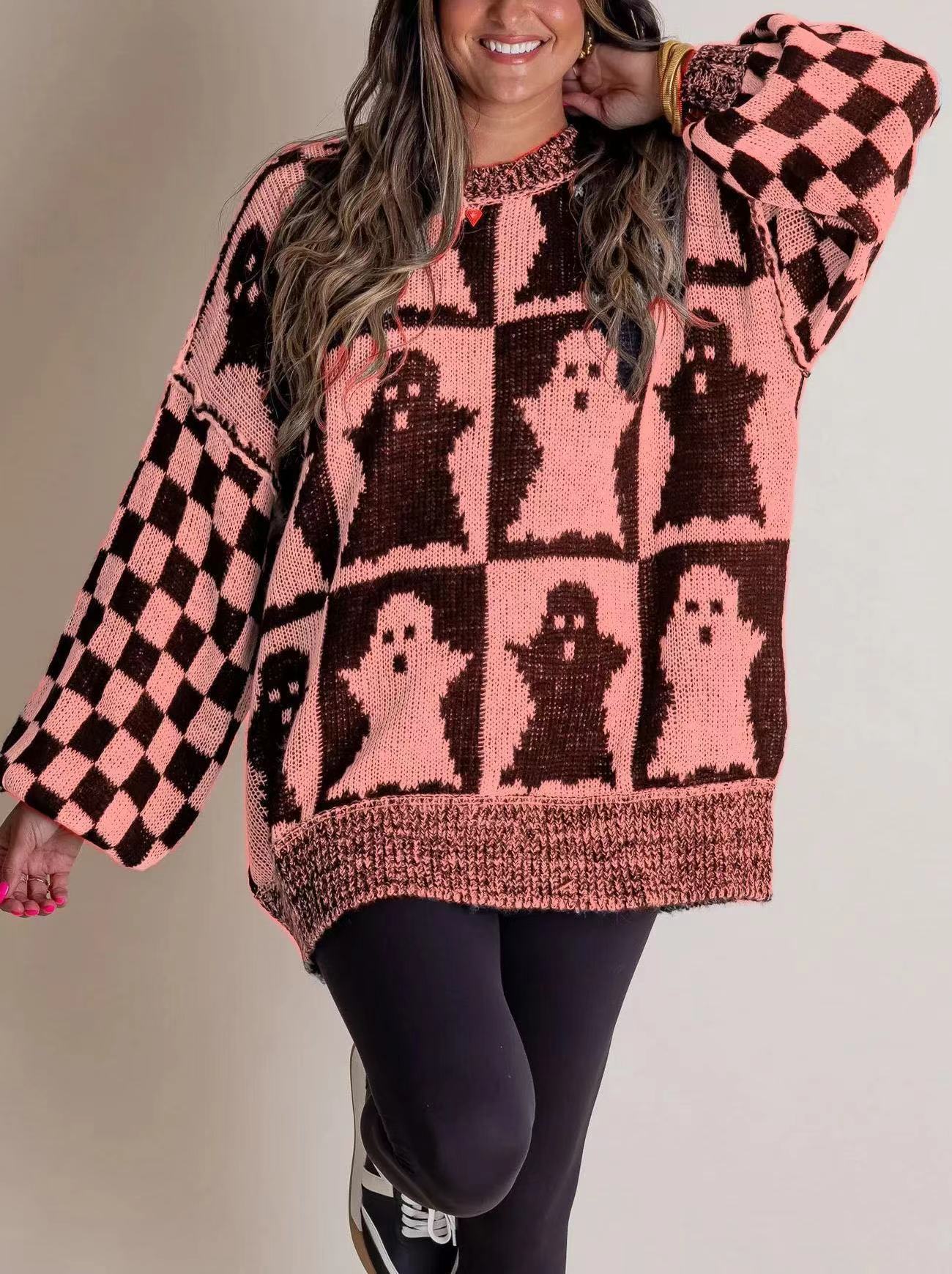 Damen Großer, gemütlicher Strickpullover mit Geisterdesign ModeGeist