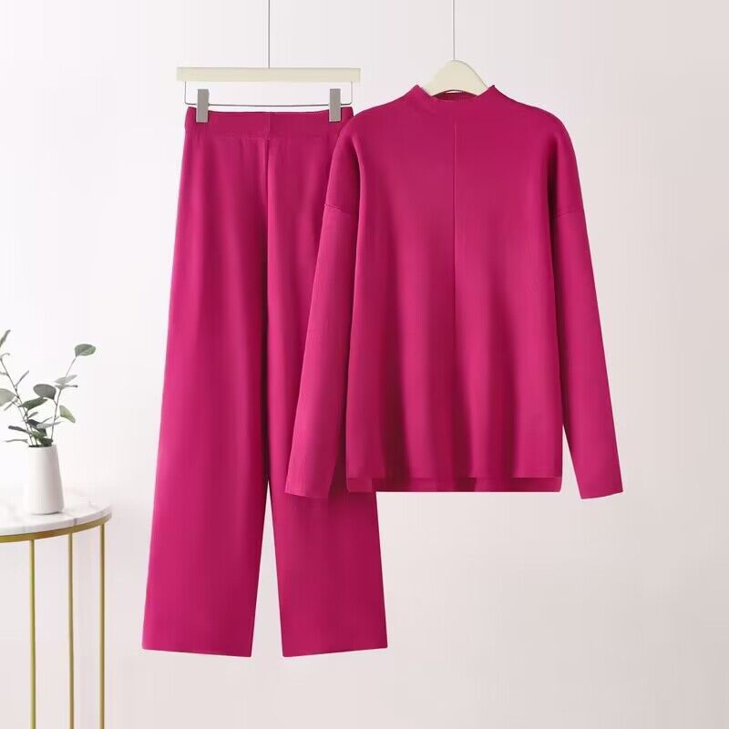 Damen elegantes Set aus langärmligem Oberteil und Palazzo-Hosen ModeGeist