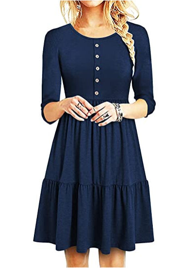 Modegeist Damenkleid: Freizeitkleid mit Knopfleiste und Volant